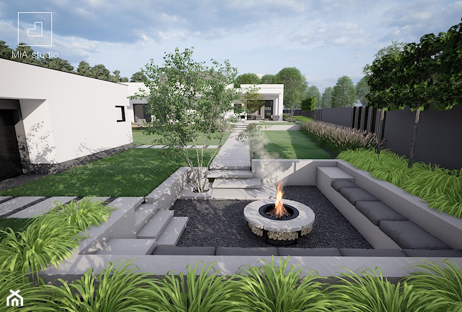 Ogród minimalistyczny z paleniskiem - Ogród, styl minimalistyczny - zdjęcie od MIA studio