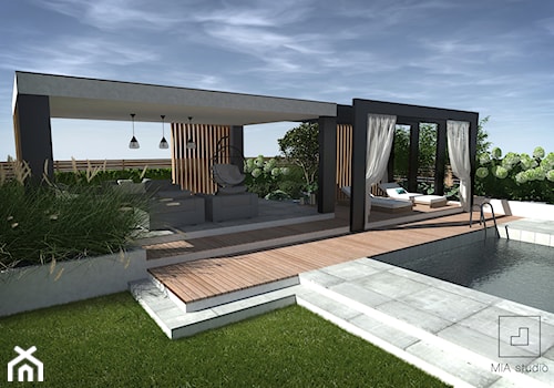 Altana nowoczesna "Ribeira" - Średni ogród za domem z basenem, styl nowoczesny - zdjęcie od MIA studio