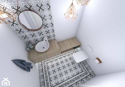 Lazurowe cztery kąty - Mała bez okna łazienka, styl skandynawski - zdjęcie od StudioAtoato