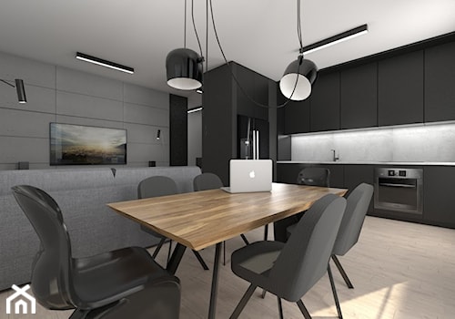 mieszkanie w męskim stylu - Średnia czarna jadalnia w salonie w kuchni, styl nowoczesny - zdjęcie od StudioAtoato