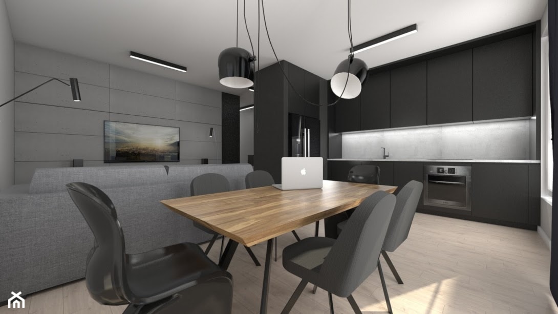 mieszkanie w męskim stylu - Średnia czarna jadalnia w salonie w kuchni, styl nowoczesny - zdjęcie od StudioAtoato - Homebook