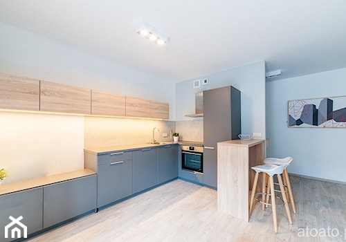 apartament na wynajem - Średnia otwarta z salonem z zabudowaną lodówką kuchnia w kształcie litery l, styl minimalistyczny - zdjęcie od StudioAtoato