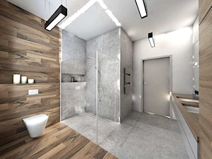 Duża z dwoma umywalkami łazienka, styl nowoczesny - zdjęcie od StudioAtoato
