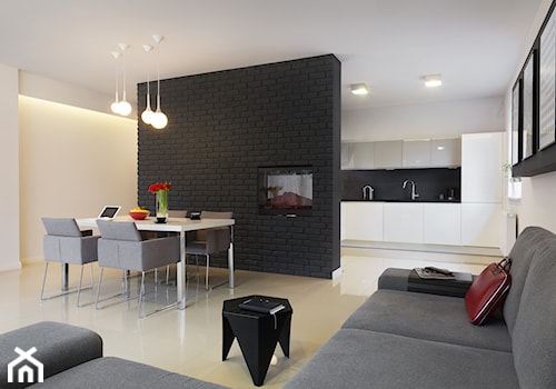 mieszkanie nowoczesne - Średni biały salon z kuchnią z jadalnią, styl nowoczesny - zdjęcie od StudioAtoato