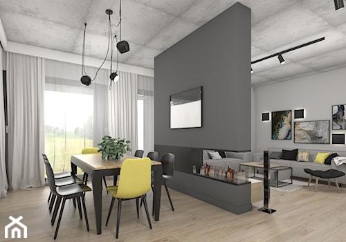 Dom nowoczesny z elementami czerni - Średni szary salon z jadalnią, styl nowoczesny - zdjęcie od StudioAtoato