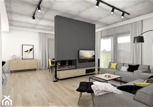 Dom nowoczesny z elementami czerni - Duży biały szary salon z jadalnią, styl nowoczesny - zdjęcie od StudioAtoato