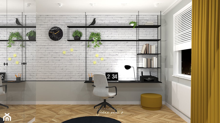 Mieszkanie w Warszawie - Średnie w osobnym pomieszczeniu z zabudowanym biurkiem szare biuro, styl nowoczesny - zdjęcie od jedna.pani.s