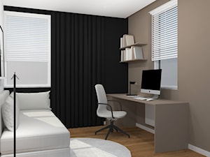Projekt mieszkania Kraków - Średnie w osobnym pomieszczeniu z sofą z zabudowanym biurkiem białe szare biuro, styl minimalistyczny - zdjęcie od jedna.pani.s