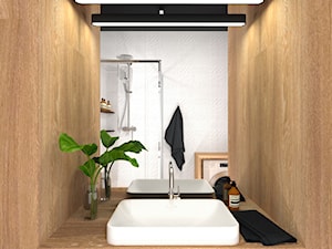 Projekt mieszkania w Tarnowie - Mała bez okna z lustrem z punktowym oświetleniem łazienka, styl nowoczesny - zdjęcie od jedna.pani.s
