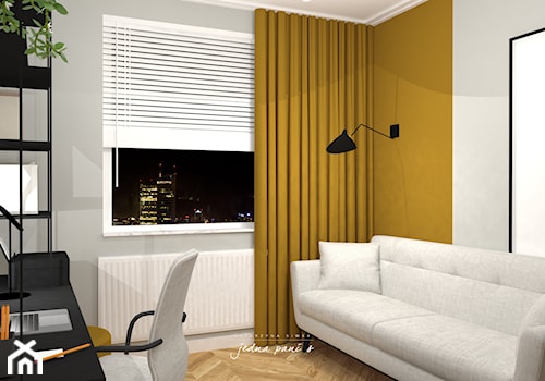 Mieszkanie w Warszawie - Średnie w osobnym pomieszczeniu z sofą szare żółte biuro, styl nowoczesny - zdjęcie od jedna.pani.s