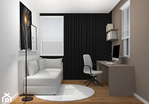 Projekt mieszkania Kraków - Małe w osobnym pomieszczeniu z sofą brązowe szare biuro, styl minimalistyczny - zdjęcie od jedna.pani.s