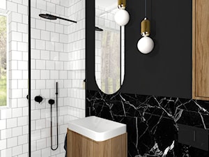 Projekt domu pod Krakowem - Mała z lustrem z marmurową podłogą łazienka z oknem, styl nowoczesny - zdjęcie od jedna.pani.s
