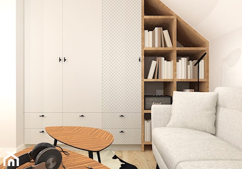 Projekt domu pod Krakowem - Małe w osobnym pomieszczeniu z sofą białe biuro, styl nowoczesny - zdjęcie od jedna.pani.s