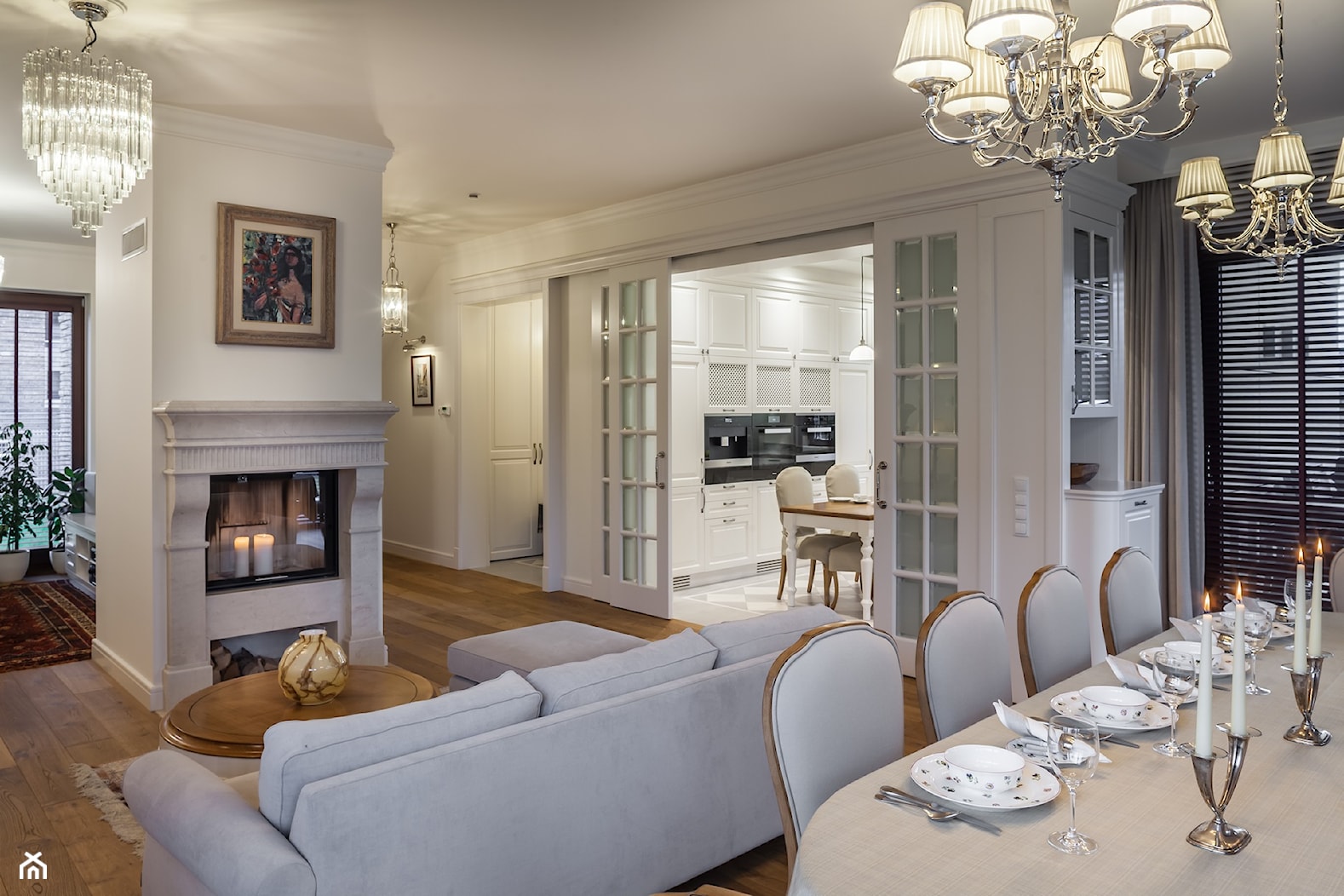 Konstancja 2 - Średni biały salon z kuchnią z jadalnią, styl tradycyjny - zdjęcie od architekt Roland Stańczyk | RS Studio Projektowe - Homebook