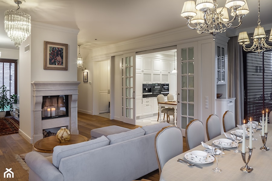 Konstancja 2 - Średni biały salon z kuchnią z jadalnią, styl tradycyjny - zdjęcie od architekt Roland Stańczyk | RS Studio Projektowe