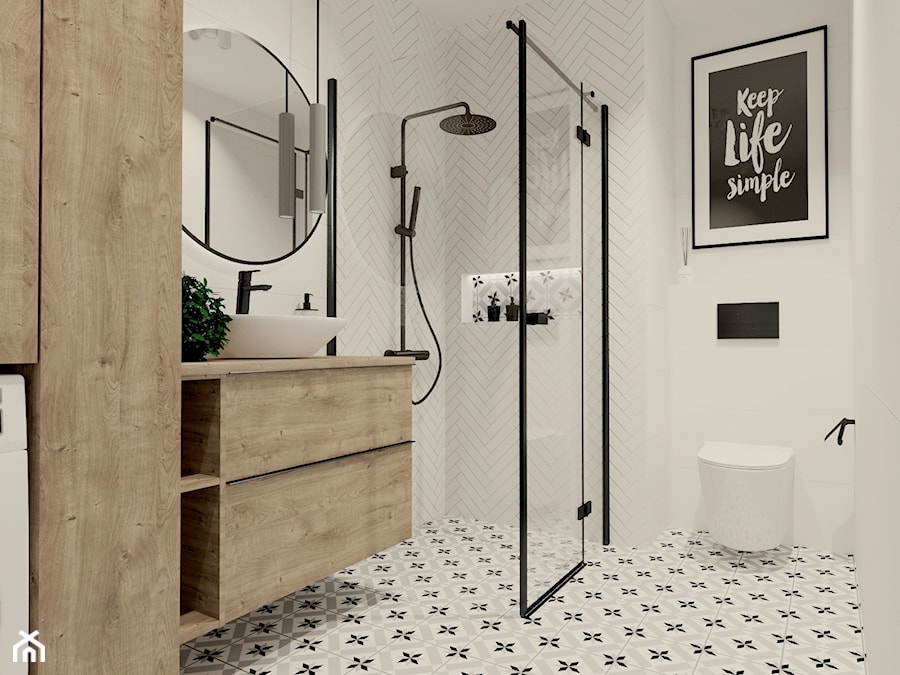 Biała łazienka z cegiełkami i patchworkiem 2 - zdjęcie od kaflando