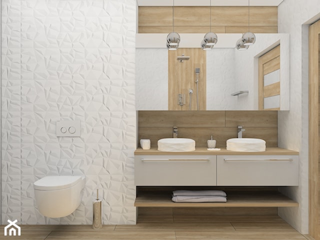 łazienka z płytkami 3D FUTURE + drewno