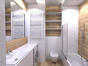 Minimalistyczna łazienka w bieli i drewnie - zdjęcie od Lepsze Wnętrze