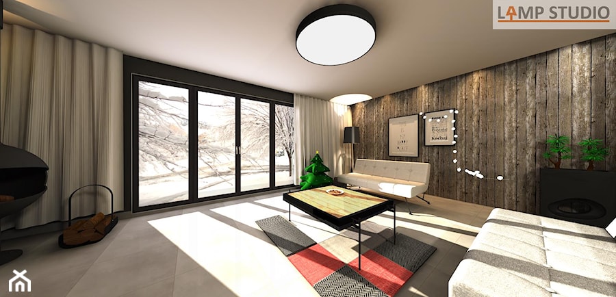 Dom jednorodzinny - Duży czarny szary salon, styl skandynawski - zdjęcie od EBBE Design Projektowanie Wnętrz