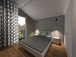 Dom jednorodzinny - Średnia beżowa sypialnia na poddaszu z balkonem / tarasem - zdjęcie od EBBE Design Projektowanie Wnętrz