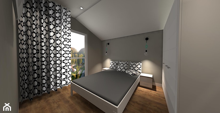 Dom jednorodzinny - Średnia beżowa sypialnia na poddaszu z balkonem / tarasem - zdjęcie od EBBE Design Projektowanie Wnętrz
