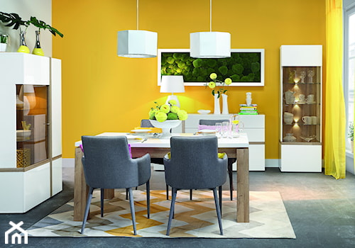 Kolekcja Bianko - Duża biała żółta jadalnia jako osobne pomieszczenie, styl tradycyjny - zdjęcie od FORTE