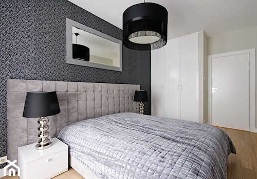 Apartament Saska - Średnia beżowa czarna sypialnia, styl nowoczesny - zdjęcie od BB Studio - Projektowanie Wnętrz