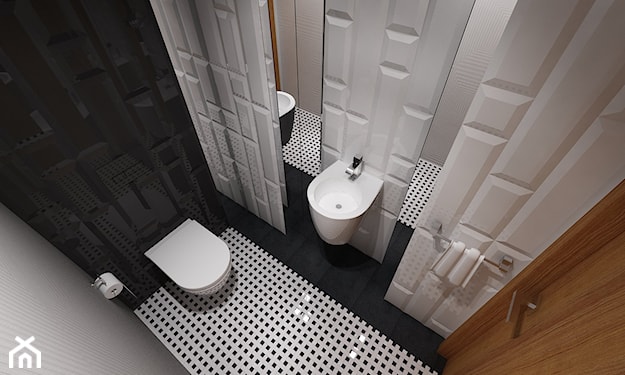 białe płytki łazienkowe, biało-czarna mozaika w łazience, mała łazienka