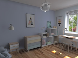Pokój dla dorastającej dziewczynki - Średni biały niebieski pokój dziecka dla dziecka dla nastolatka dla chłopca dla dziewczynki - zdjęcie od Projekt Simple by Prokop Sylwia