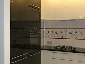 Zabudowa kuchenna z frontami z białego i czarnego akrylu - zdjęcie od meble-mobilier