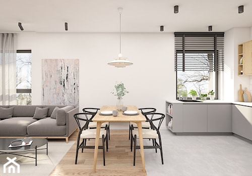 Mieszkanie 86m2 Warszawa - Średnia biała jadalnia w salonie w kuchni, styl skandynawski - zdjęcie od INTERIOLOGY