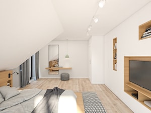 Dom 150m2 pod Warszawą - Duża biała sypialnia na poddaszu, styl nowoczesny - zdjęcie od INTERIOLOGY