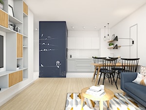 Mieszkanie 43m2 Warszawa - Średni biały salon z kuchnią z jadalnią, styl skandynawski - zdjęcie od INTERIOLOGY