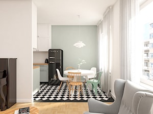 Mieszkanie 85m2 Warszawa - Mała szara jadalnia w kuchni, styl nowoczesny - zdjęcie od INTERIOLOGY