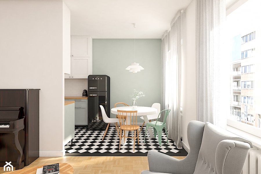 Mieszkanie 85m2 Warszawa - Mała szara jadalnia w kuchni, styl nowoczesny - zdjęcie od INTERIOLOGY