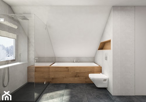 Dom 150m2 pod Warszawą - Duża na poddaszu łazienka z oknem, styl nowoczesny - zdjęcie od INTERIOLOGY