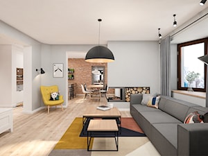 Dom 150m2 pod Warszawą - Duży szary salon z kuchnią z jadalnią, styl skandynawski - zdjęcie od INTERIOLOGY
