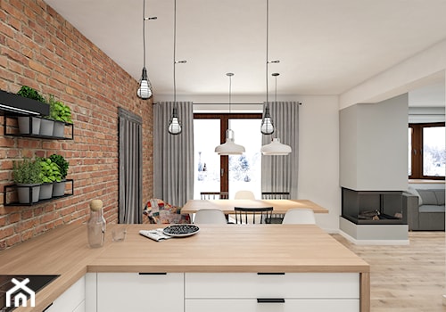 Dom 150m2 pod Warszawą - Średnia biała jadalnia w salonie w kuchni, styl skandynawski - zdjęcie od INTERIOLOGY