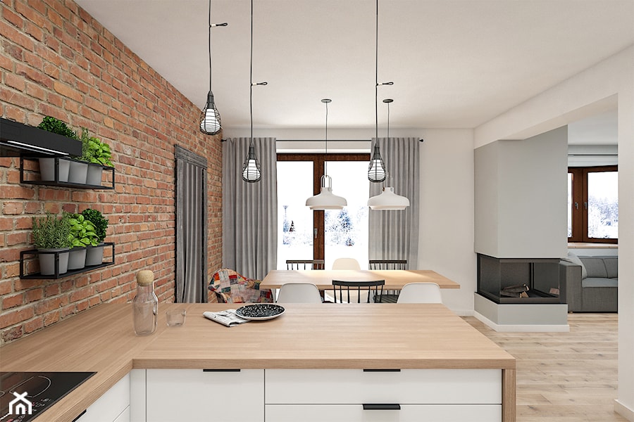 Dom 150m2 pod Warszawą - Średnia biała jadalnia w salonie w kuchni, styl skandynawski - zdjęcie od INTERIOLOGY