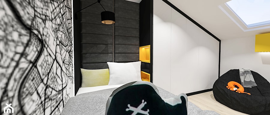 Dom w Piastowie - Średnia biała czarna sypialnia na poddaszu, styl nowoczesny - zdjęcie od Piwońska&Serwa