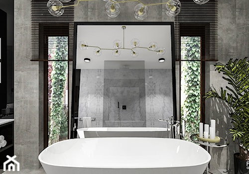 Salon kąpielowy - Średnia z lustrem z punktowym oświetleniem łazienka z oknem, styl nowoczesny - zdjęcie od Piwońska&Serwa