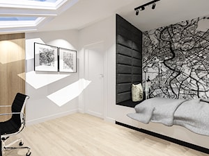 Dom w Piastowie - Średnia biała czarna z biurkiem sypialnia na poddaszu, styl nowoczesny - zdjęcie od Piwońska&Serwa