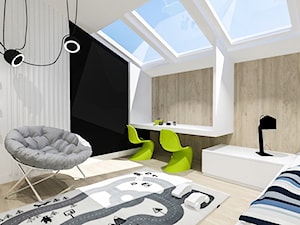Dom w Piastowie - Duża biała czarna sypialnia na poddaszu, styl nowoczesny - zdjęcie od Piwońska&Serwa
