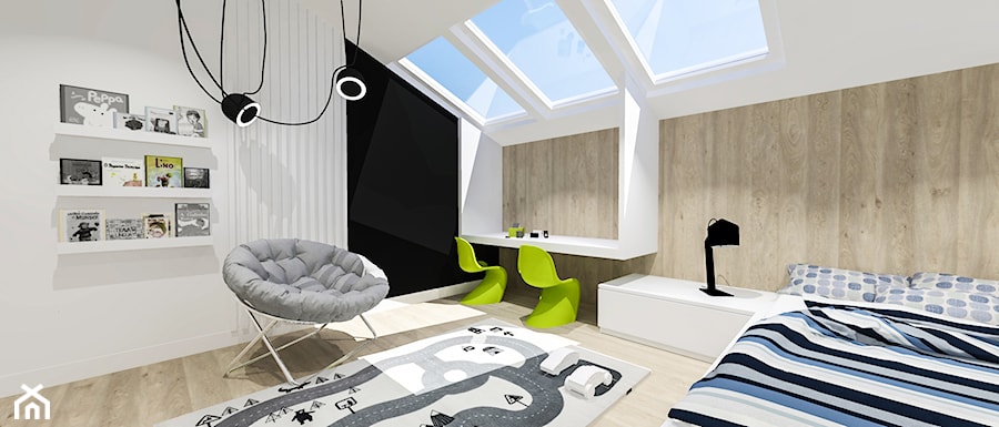 Dom w Piastowie - Duża biała czarna sypialnia na poddaszu, styl nowoczesny - zdjęcie od Piwońska&Serwa