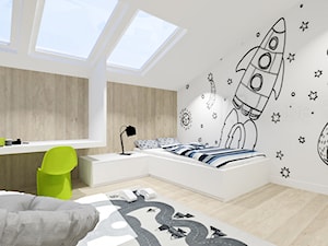 Dom w Piastowie - Duża biała z biurkiem sypialnia na poddaszu, styl nowoczesny - zdjęcie od Piwońska&Serwa