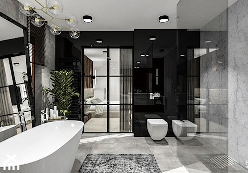 Salon kąpielowy - Duża bez okna z lustrem z marmurową podłogą z punktowym oświetleniem łazienka, styl nowoczesny - zdjęcie od Piwońska&Serwa