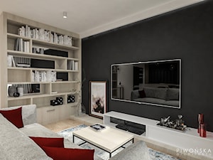 Mieszkanie w Wilanowie - Średni biały czarny salon z bibiloteczką, styl nowoczesny - zdjęcie od Piwońska&Serwa