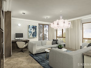 Apartament Żoliborz - Duży szary salon z kuchnią, styl glamour - zdjęcie od Piwońska&Serwa