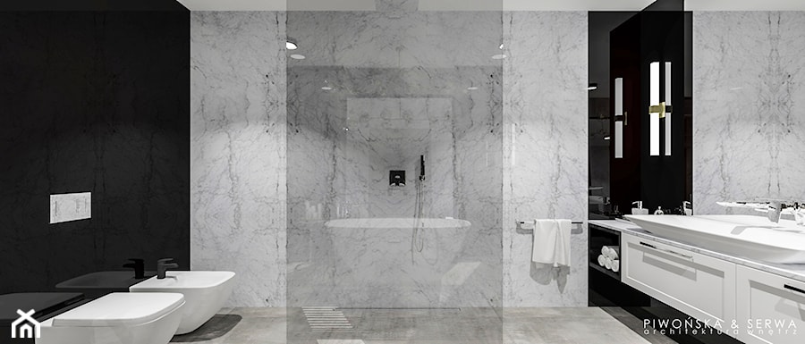 Salon kąpielowy - Średnia bez okna z dwoma umywalkami łazienka, styl nowoczesny - zdjęcie od Piwońska&Serwa