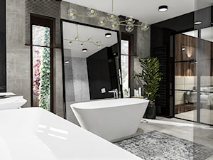 Salon kąpielowy - Duża z lustrem z dwoma umywalkami łazienka z oknem, styl nowoczesny - zdjęcie od Piwońska&Serwa